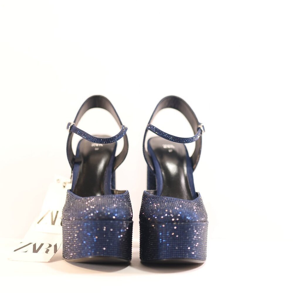 Zara Blue Rhinestone Platform Heel Sandals